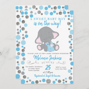 Boy Baby Shower Invitation, Elephant Baby Shower Invitation