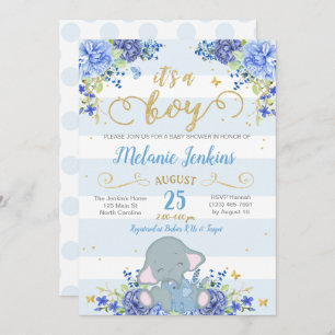 Boy Baby Shower Invitation, Elephant Baby Shower Invitation