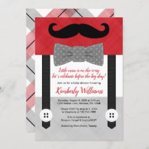 boy baby shower invitation little man red grey