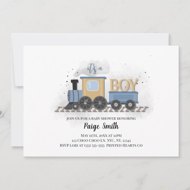 Boy Baby Shower Invitation | Train | It's A Boy (Front)