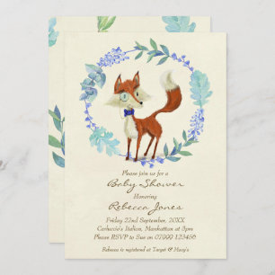 boy baby shower invitation woodland fox blue