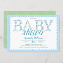 boy baby shower invitaton floral blue green
