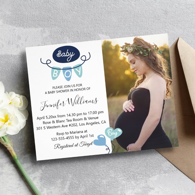 boy baby shower minimalist photo chic  invitation  flyer (Creator Uploaded)