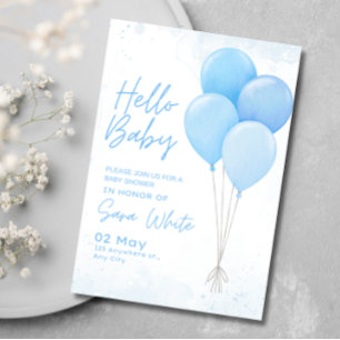 Boy Baby Shower Modern Minimalist Blue Balloon Invitation