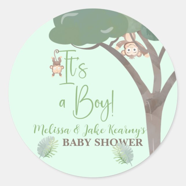 BOY BABY SHOWER, MONKEY BABY SHOWER stickers (Front)