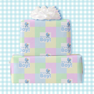Boy Baby Shower Pastel Pink Blue Yellow Green Wrapping Paper