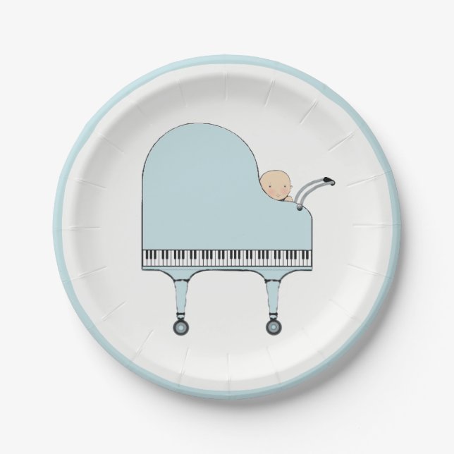 Boy Baby Shower Piano Paper Plate (Front)