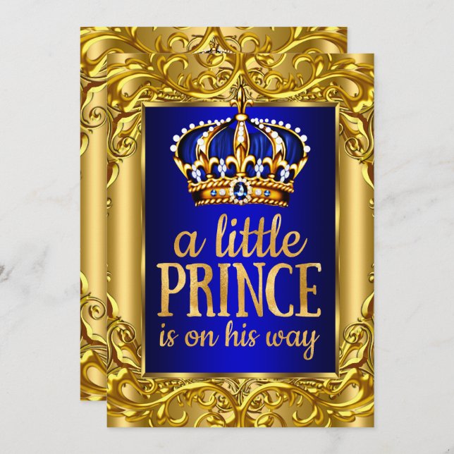 Boy Baby Shower Royal Prince blue gold Invitation (Front/Back)