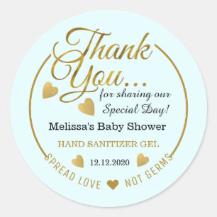 Boy Baby Shower Spread Love Sanitizer Favour Blue Classic Round Sticker