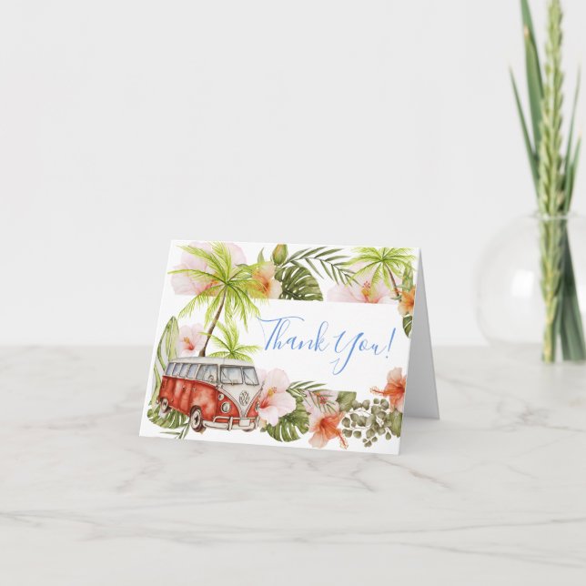 Boy Baby Shower Surf Tropical Beach Thank You Card (Front)