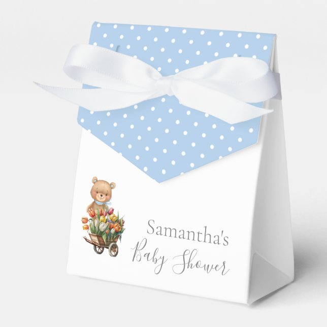 Boy BABY SHOWER Teddy Rustic Floral Blue Favour Bo Box (Front Side)