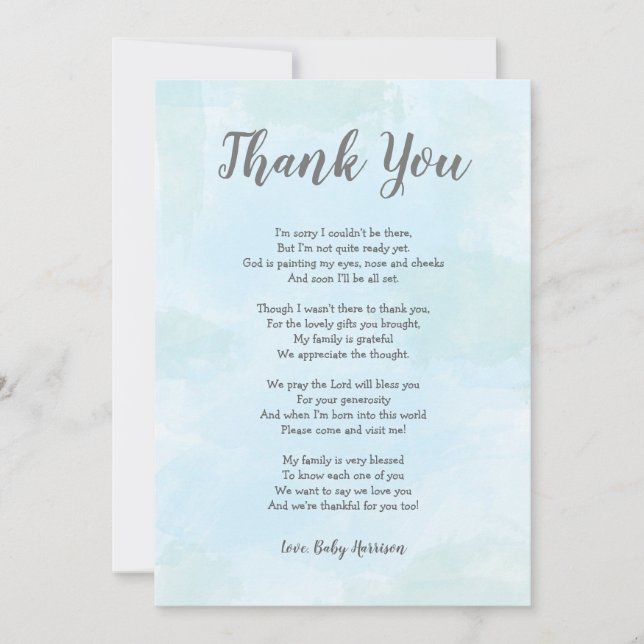 Boy Baby Shower Thank you note with poem Card (Front)