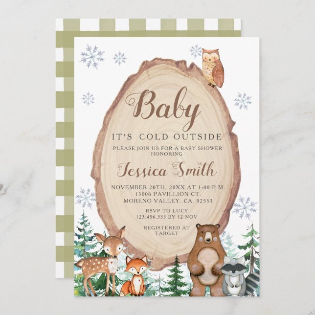 Boy Baby Shower Winter Animals Woodland Invitation (Front/Back)