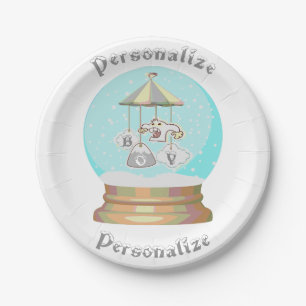 Boy baby shower winter yeti snow globe blue grey  paper plate