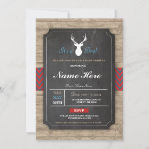 Boy Baby Shower Wood Rustic Antler Stag Invite