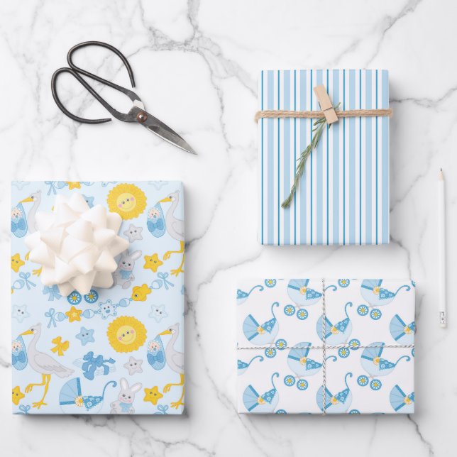 Boy Baby Shower Wrapping Paper Set of 3 (Front)