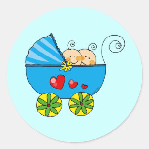 Boy baby twins classic round sticker