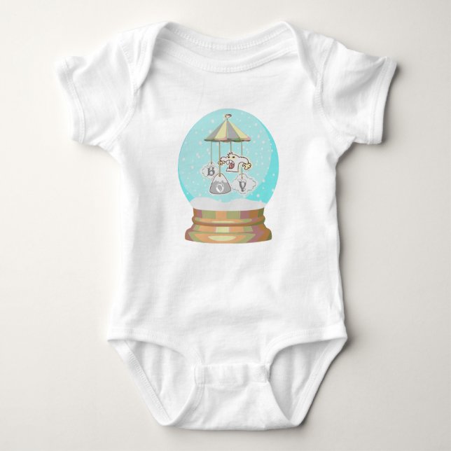Boy baby winter snow globe yeti baby bodysuit (Front)