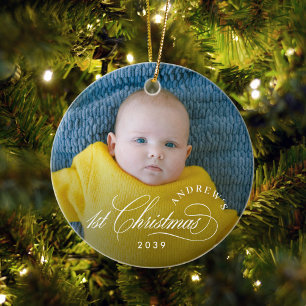 Boy Baby's 1st Christmas Elegant Photo Ceramic Ornament