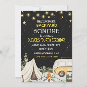Boy Backyard Bonfire Birthday Invitation