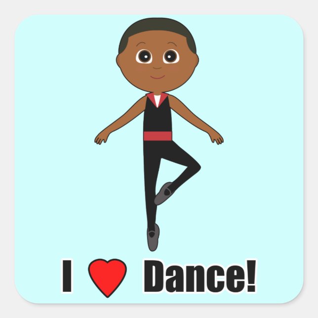 Boy Ballet Dancer: I Love Dance Square Sticker (Front)
