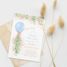 Boy Balloon Eucalyptus Gold Glitter Baby Shower