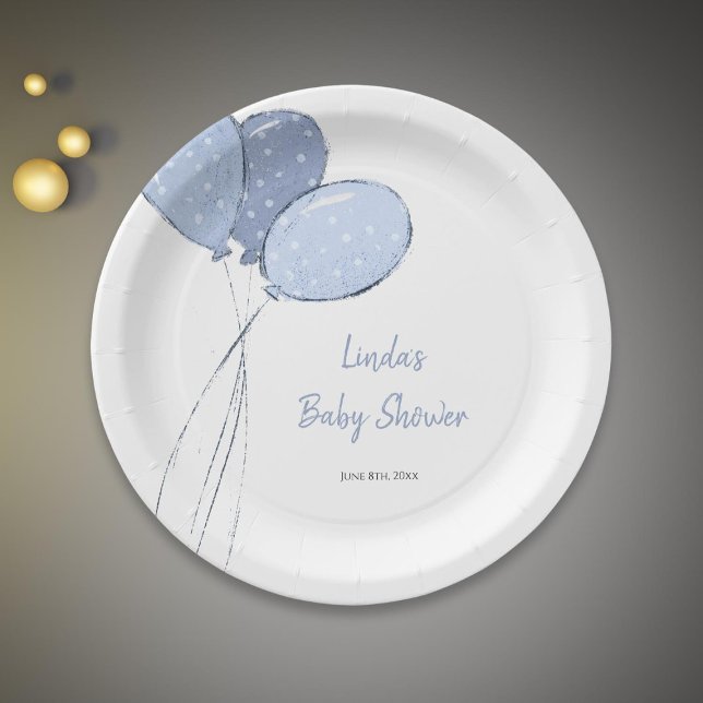 Boy Balloons Baby Shower Paper Plate (Creator Uploaded)