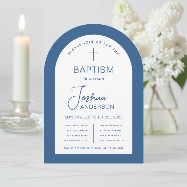 Boy Baptism Arch Blue White Christening Religious  Invitation (Creator Uploaded)