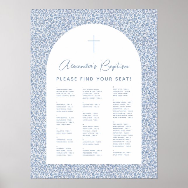 Boy Baptism Arch Blue White Pattern Seating Chart  (Front)