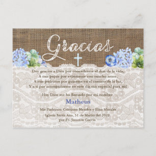 Boy Baptism Bautismo Thank You Card In Spanish