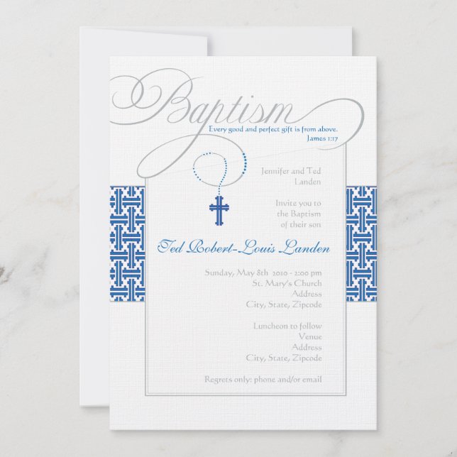 Boy Baptism Invitation  |  Navy (Front)