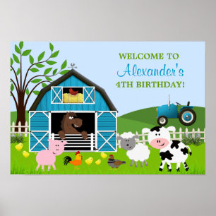 Boy Barnyard Farm Animals Birthday Poster