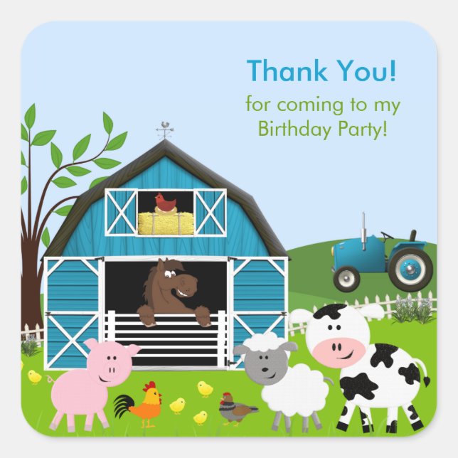 Boy Barnyard Farm Animals Birthday Sticker (Front)
