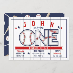 Boy Baseball First Birthday Invitation