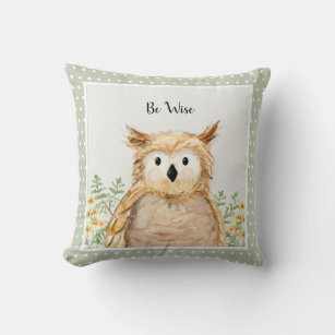 Boy Be Wise Owl Watercolor Woodland Forest Animal Cushion