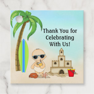 Boy Beach Baby Sandcastle n Surfboard Baby Shower Favour Tags