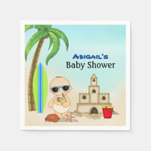 Boy Beach Baby Sandcastle n Surfboard Baby Shower Napkin