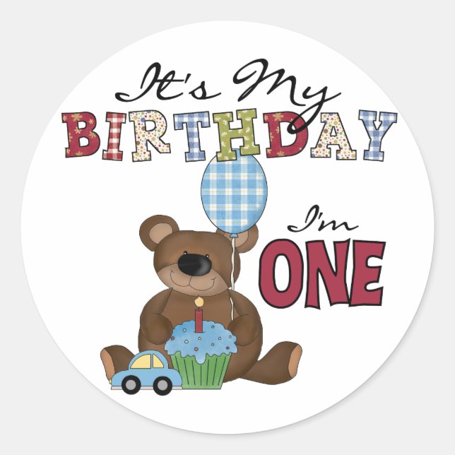 Boy Bear 1st Birthday Tshirts and Gifts Classic Round Sticker (Front)