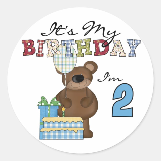 Boy Bear 2nd Birthday T-shirts and Gifts Classic Round Sticker (Front)