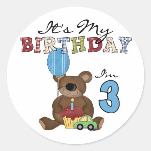 Boy Bear 3rd Birthday Tshirts and Gifts Classic Round Sticker