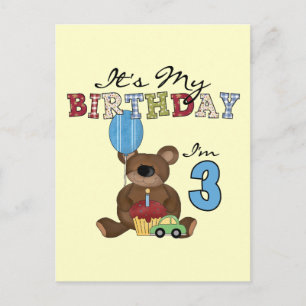 Boy Bear 3rd Birthday Tshirts and Gifts Postcard
