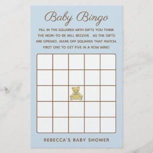 Boy Bear Baby Shower Bingo Game Flyer