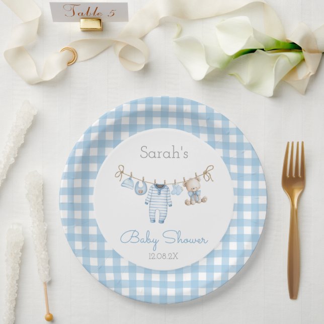 Boy Bear Baby Shower Paper Plate (Wedding)
