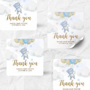 Boy Bear Bearly Wait Baby Shower Square Sticker