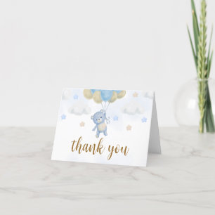 Boy Bear Bearly Wait Baby Shower Thank You Card