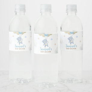Boy Bear Bearly Wait Baby Shower Water Bottle Label