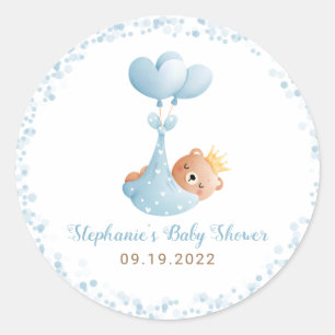 Boy Bear Blue Baby Shower Classic Round Sticker