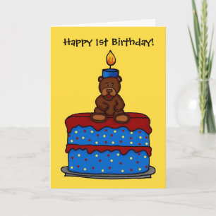 boy bear on 1st birthday cake card