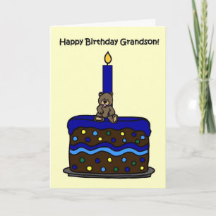 boy bear on cake grandson birthday card