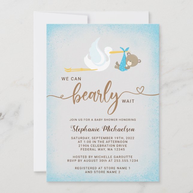 Boy Bear We Can Bearly Wait Baby Shower Invitation (Front)